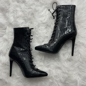 Faux crocodile skin booties
